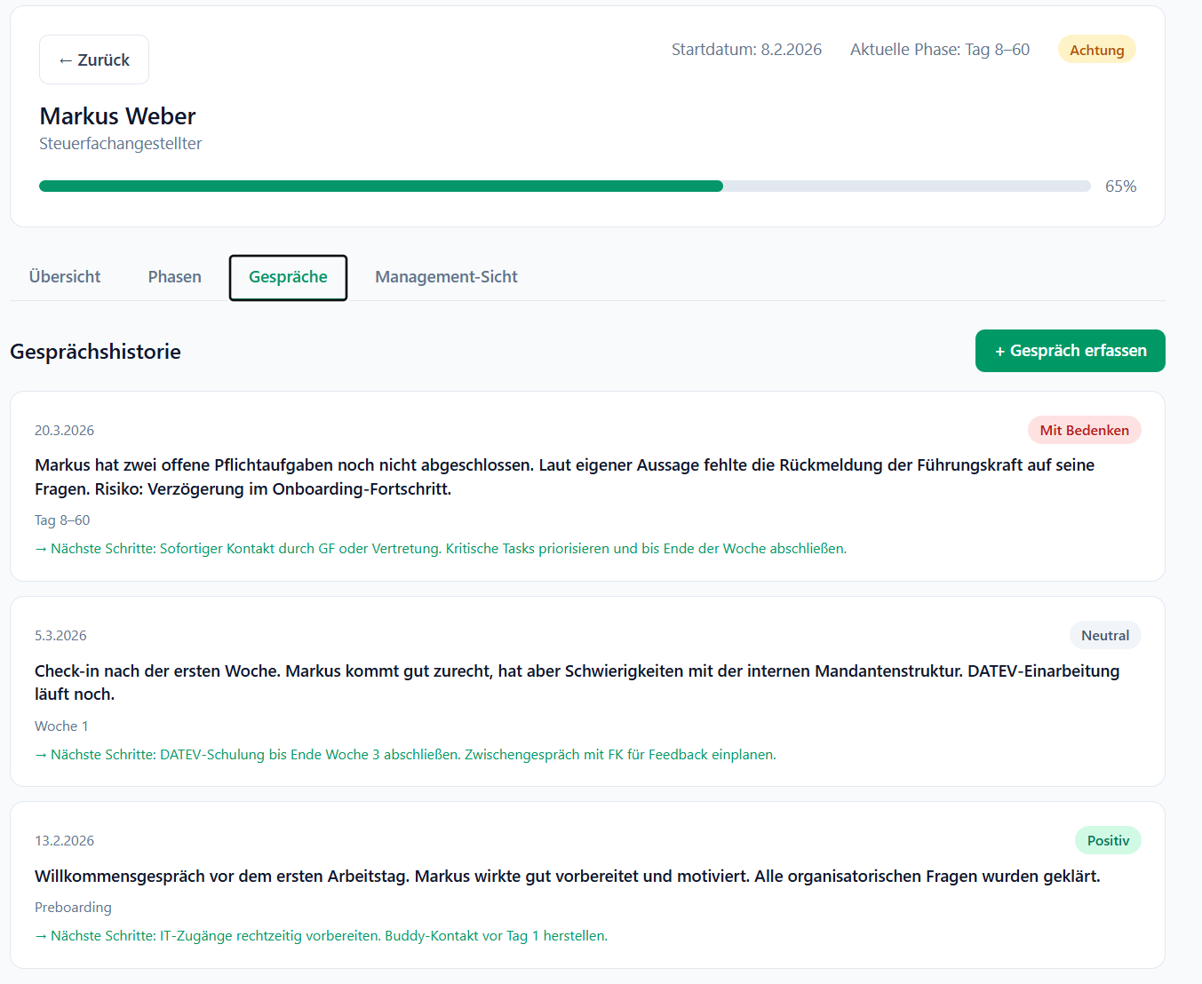Onbando Gesprächsdokumentation: Feedback-Gespräche festhalten